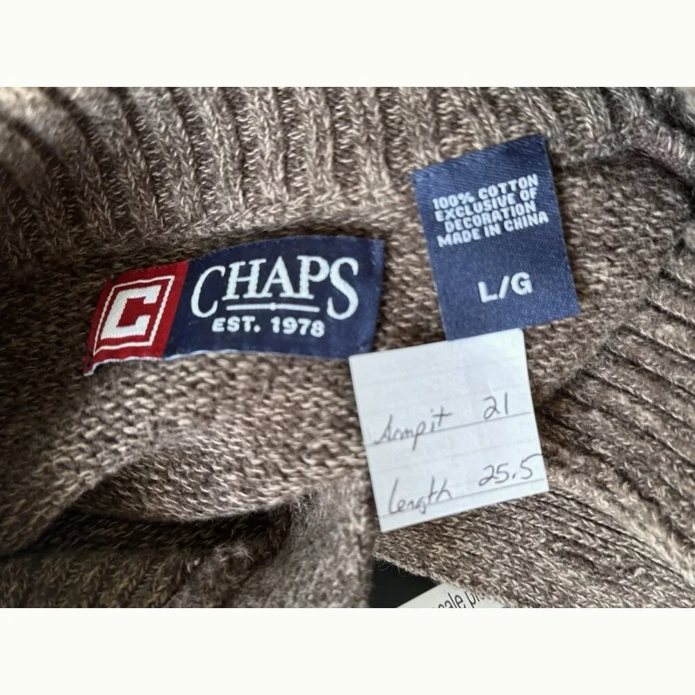Chaps Elbow Patch Brown Sweater Mens Large Ivy League Preppy Heritage Academia